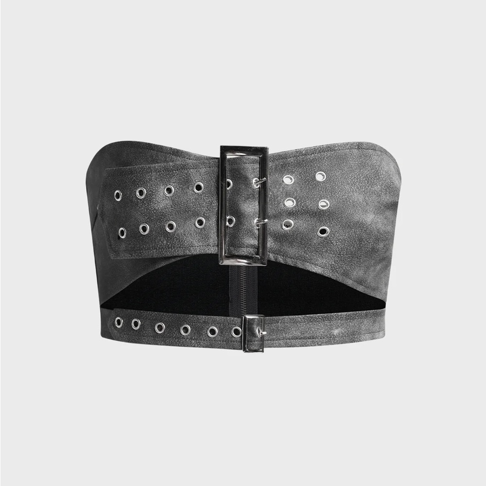 KOLLYY Street Deep Gray Cut out Belt Top Women Top